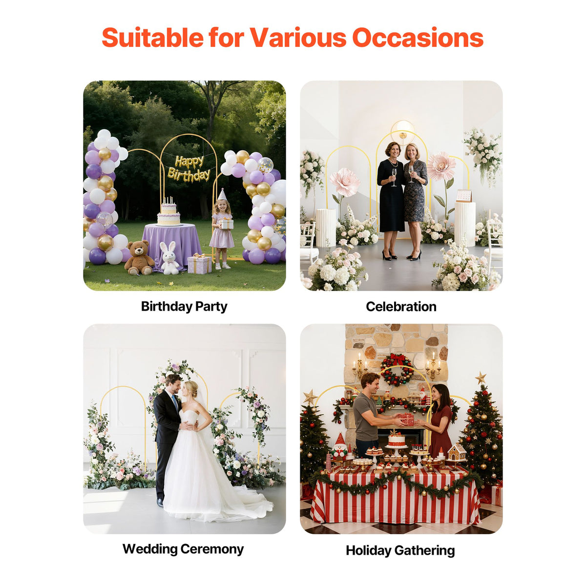 Arch Backdrop Stand, Set of 3, 1.8/1.5/1.2 m, Stable Structure, Easy Assembly, Gold Metal Arch Backdrop Stand for Wedding, Birthday Party, Graduation, Celebration, and Ceremony Decoration