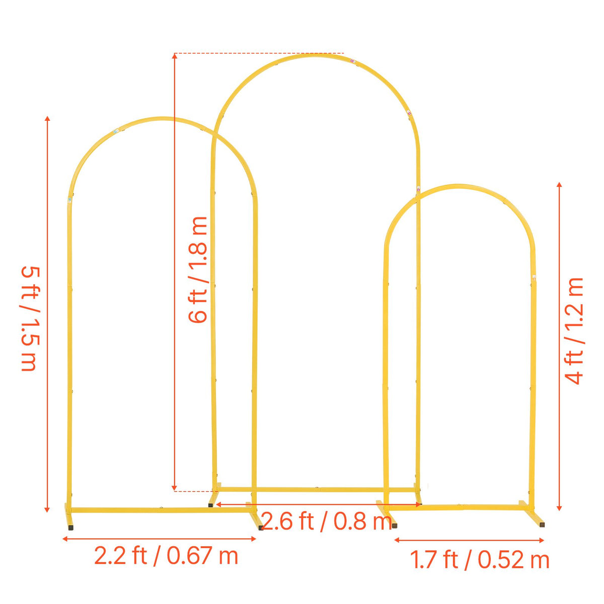 Arch Backdrop Stand, Set of 3, 1.8/1.5/1.2 m, Stable Structure, Easy Assembly, Gold Metal Arch Backdrop Stand for Wedding, Birthday Party, Graduation, Celebration, and Ceremony Decoration
