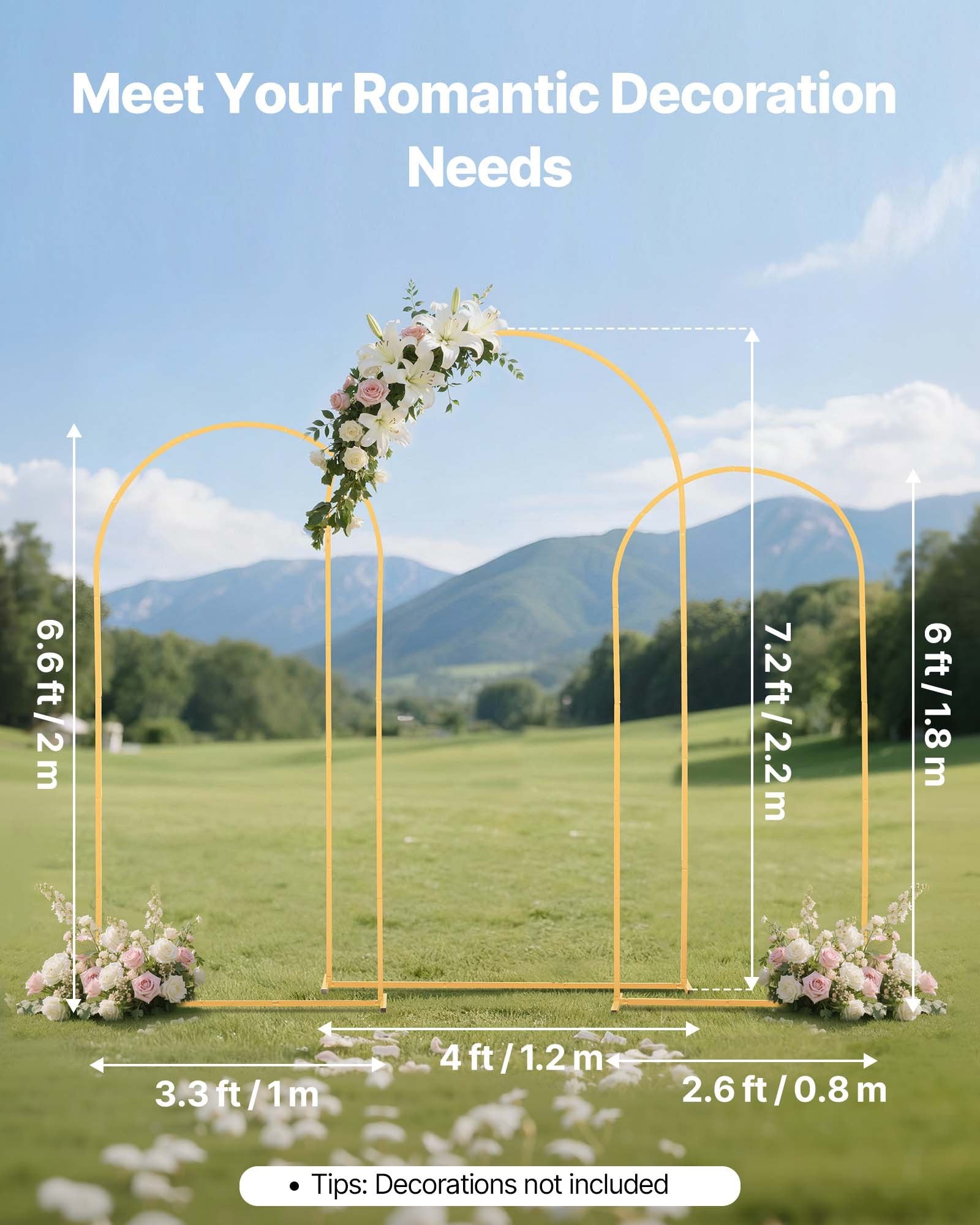 Bath Caddies: VEVOR Arch Backdrop Stand, Set of 3, 2.2/2/1.8 m , Stable Structure, Easy Assembly, Gold Metal Arch Backdrop Stand for Wedding, Birthday Party, Graduation, Holiday Celebration, and Ceremony Decoration