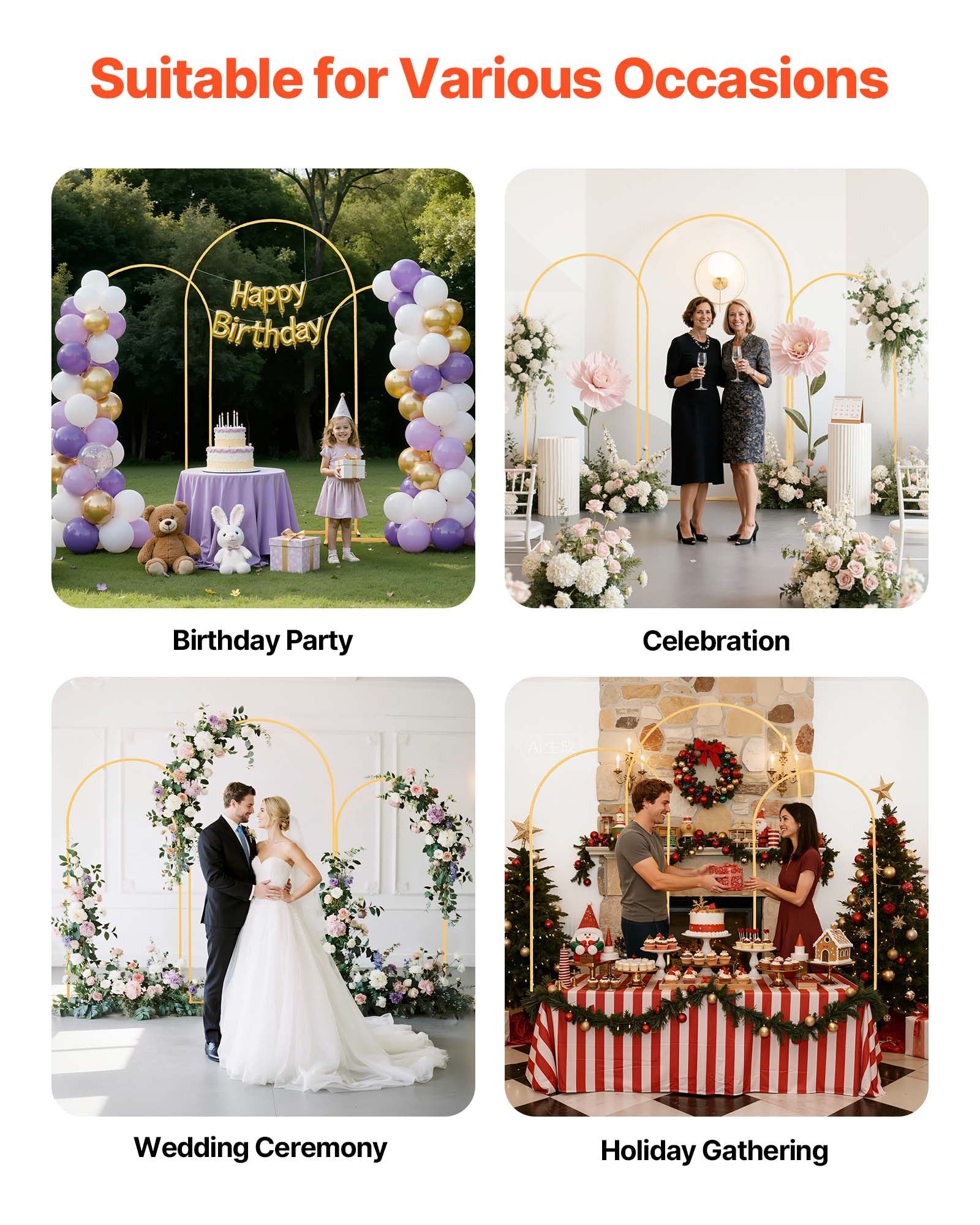 Bath Caddies: VEVOR Arch Backdrop Stand, Set of 3, 2.2/2/1.8 m , Stable Structure, Easy Assembly, Gold Metal Arch Backdrop Stand for Wedding, Birthday Party, Graduation, Holiday Celebration, and Ceremony Decoration