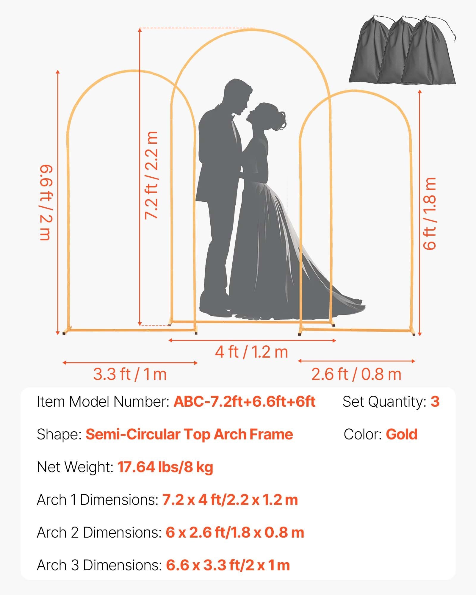 Bath Caddies: VEVOR Arch Backdrop Stand, Set of 3, 2.2/2/1.8 m , Stable Structure, Easy Assembly, Gold Metal Arch Backdrop Stand for Wedding, Birthday Party, Graduation, Holiday Celebration, and Ceremony Decoration