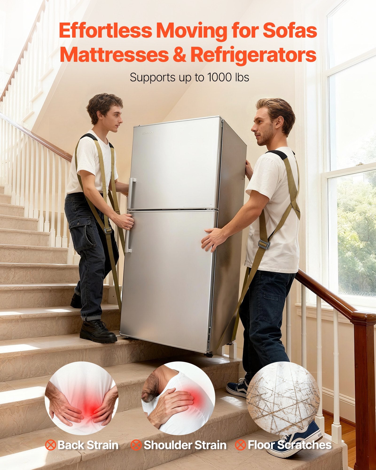 Test Kits: VEVOR Moving Straps, Supports up to 453.6 kg, 2-Person Lifting and Moving System with 2 Harness Straps & 2 Load-bearing Straps, Adjustable Lifting Shoulder Straps Move Furniture Appliances Mattresses