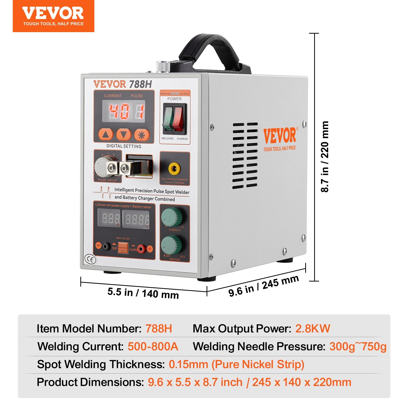 Automotive Repair & Speciality Tools: VEVOR Battery Spot Welder 788H Pulse Welder & Battery Charger 2 Welding Modes