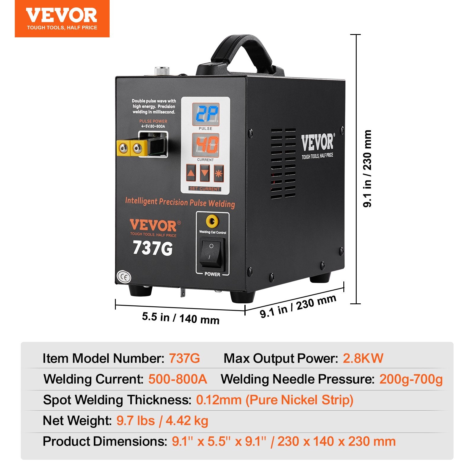Gardening Tools: VEVOR Spot Welder, 737G Pulse Spot Welder, Portable High-Power Welding Machine Soldering Station with 2 Welding Modes and LED Lighting for 0.12mm Pure Nickel