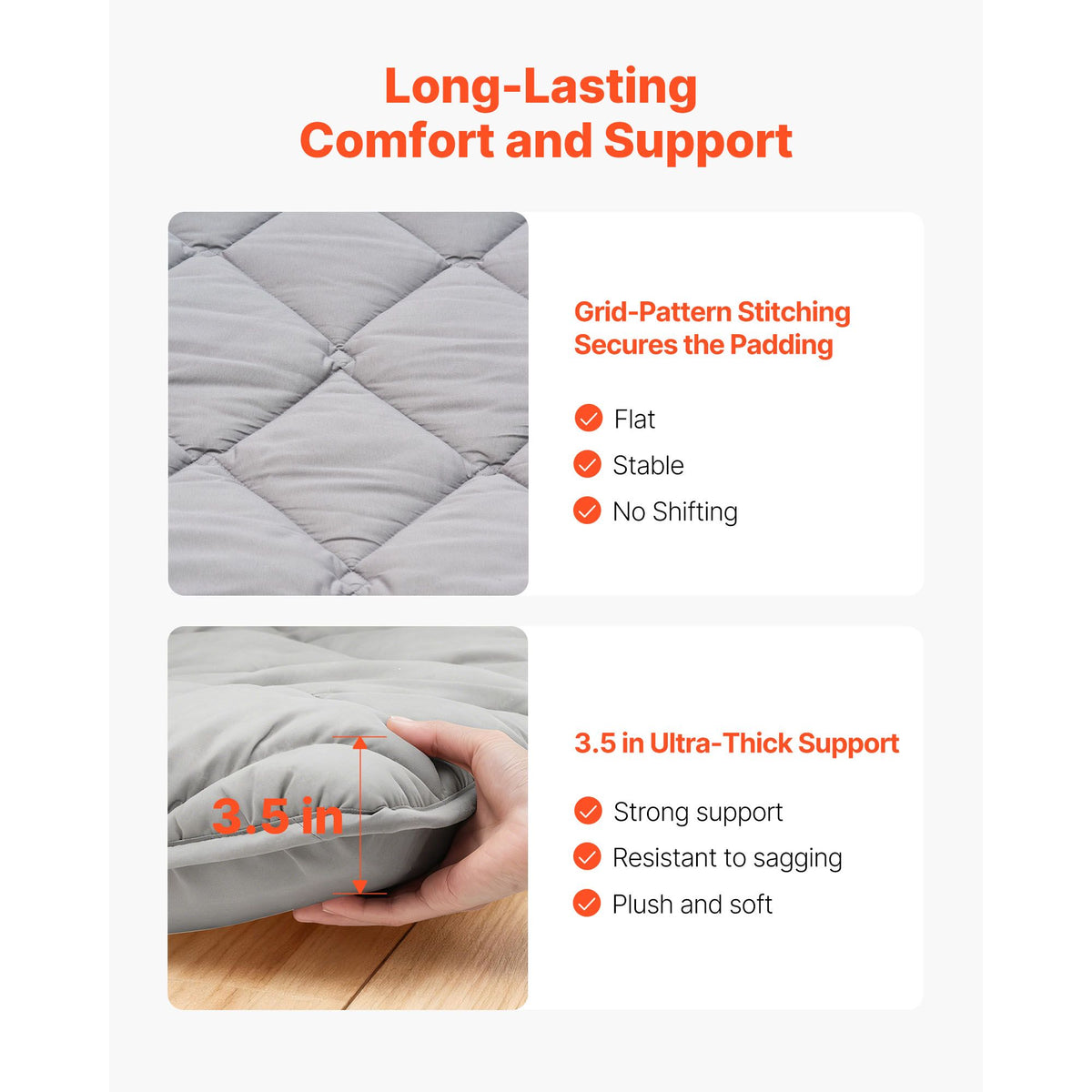 Japanese Tatami Mat, Full Size Foldable Japanese Tatami Mattress, Futon Mattress with Storage Bag & Fastener, 9-Layer Floor Mat for Sleeping, Dorm, Meditation, Yoga, 2032 x 1372 x 89 mm, Gray