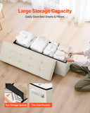 Beds & Bed Frames: VEVOR Foldable Storage Ottoman Bench, End of Bed Bench with Side Bags, Folding Upholstered Storage Chest Supports 660 lbs, Linen Bed Ottoman with Large Space for Living Room, Bedroom, Entryway, Beige
