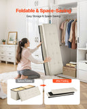 Beds & Bed Frames: VEVOR Foldable Storage Ottoman Bench, End of Bed Bench with Side Bags, Folding Upholstered Storage Chest Supports 660 lbs, Linen Bed Ottoman with Large Space for Living Room, Bedroom, Entryway, Beige
