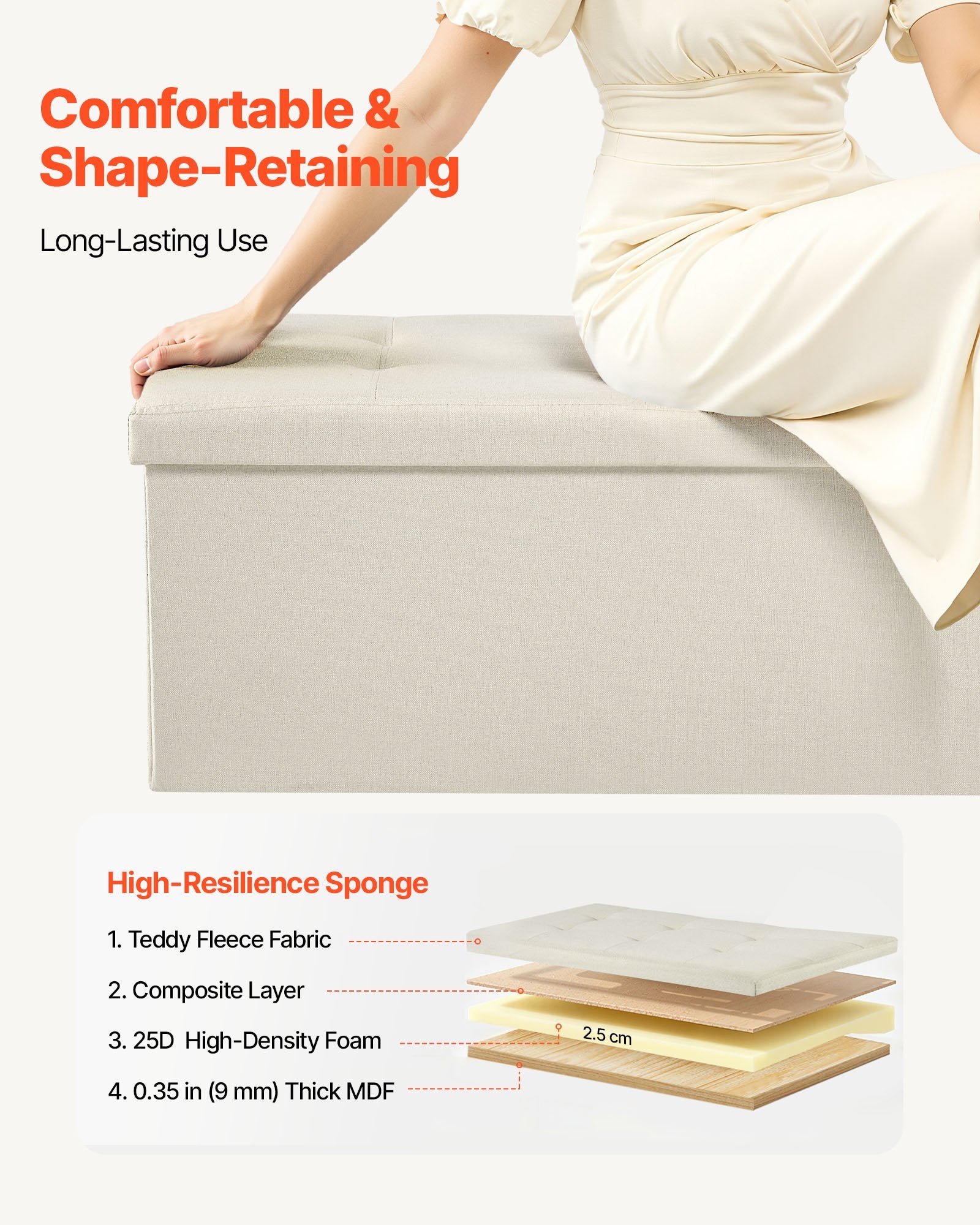 Beds & Bed Frames: VEVOR Foldable Storage Ottoman Bench, End of Bed Bench with Side Bags, Folding Upholstered Storage Chest Supports 660 lbs, Linen Bed Ottoman with Large Space for Living Room, Bedroom, Entryway, Beige