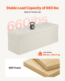 Beds & Bed Frames: VEVOR Foldable Storage Ottoman Bench, End of Bed Bench with Side Bags, Folding Upholstered Storage Chest Supports 660 lbs, Linen Bed Ottoman with Large Space for Living Room, Bedroom, Entryway, Beige