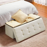 Beds & Bed Frames: VEVOR Foldable Storage Ottoman Bench, End of Bed Bench with Side Bags, Folding Upholstered Storage Chest Supports 660 lbs, Linen Bed Ottoman with Large Space for Living Room, Bedroom, Entryway, Beige