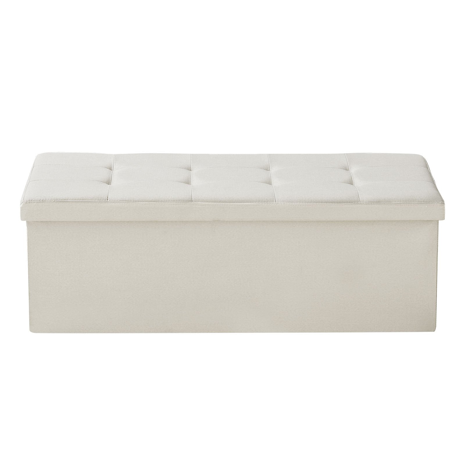 Beds & Bed Frames: VEVOR Foldable Storage Ottoman Bench, End of Bed Bench with Side Bags, Folding Upholstered Storage Chest Supports 660 lbs, Linen Bed Ottoman with Large Space for Living Room, Bedroom, Entryway, Beige