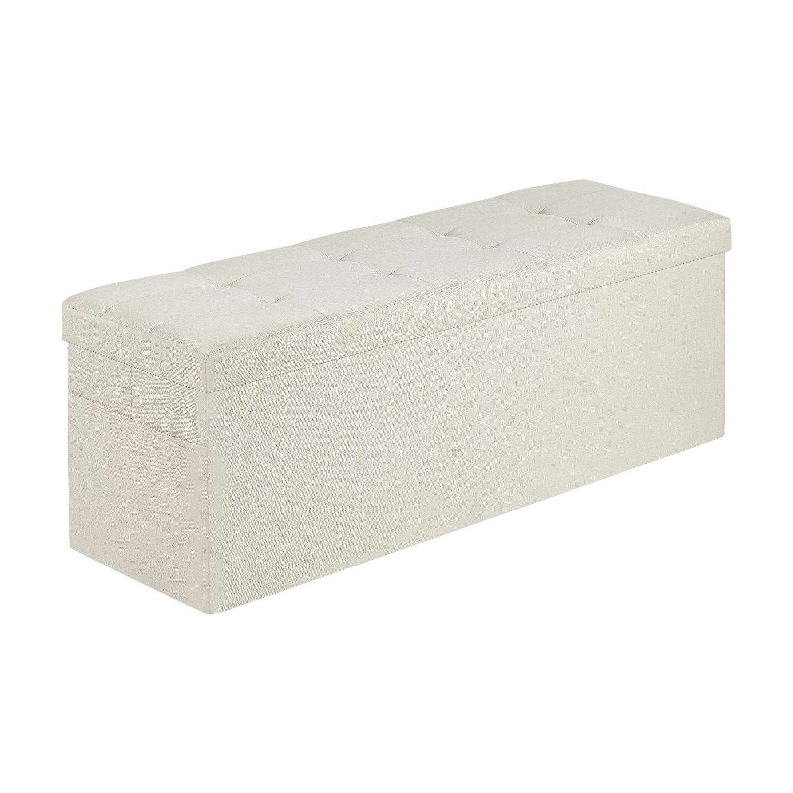 Beds & Bed Frames: VEVOR Foldable Storage Ottoman Bench, End of Bed Bench with Side Bags, Folding Upholstered Storage Chest Supports 660 lbs, Linen Bed Ottoman with Large Space for Living Room, Bedroom, Entryway, Beige