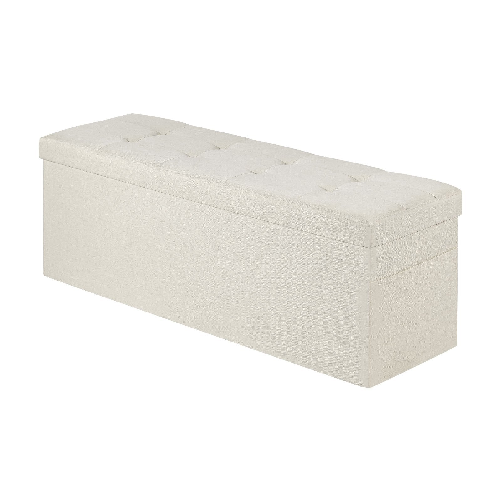 Beds & Bed Frames: VEVOR Foldable Storage Ottoman Bench, End of Bed Bench with Side Bags, Folding Upholstered Storage Chest Supports 660 lbs, Linen Bed Ottoman with Large Space for Living Room, Bedroom, Entryway, Beige