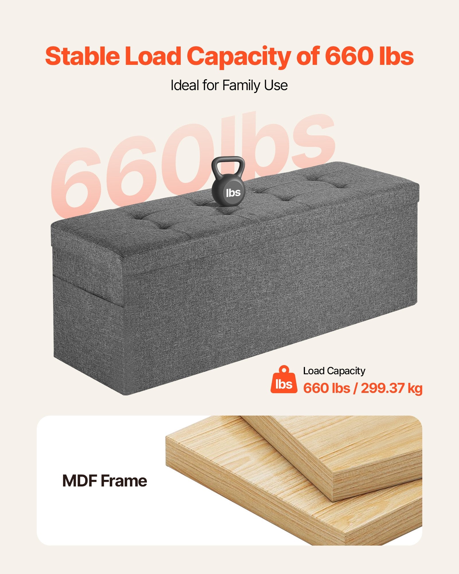 Beds & Bed Frames: VEVOR Foldable Storage Ottoman Bench, End of Bed Bench with Side Bags, Folding Upholstered Storage Chest Supports 660 lbs, Linen Bed Ottoman with Large Space for Living Room, Bedroom, Entryway, Grey