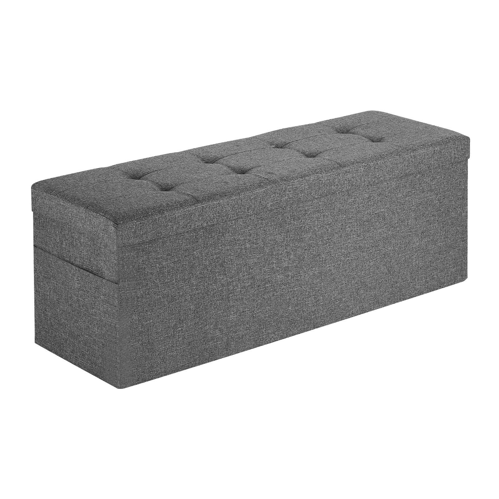 Beds & Bed Frames: VEVOR Foldable Storage Ottoman Bench, End of Bed Bench with Side Bags, Folding Upholstered Storage Chest Supports 660 lbs, Linen Bed Ottoman with Large Space for Living Room, Bedroom, Entryway, Grey