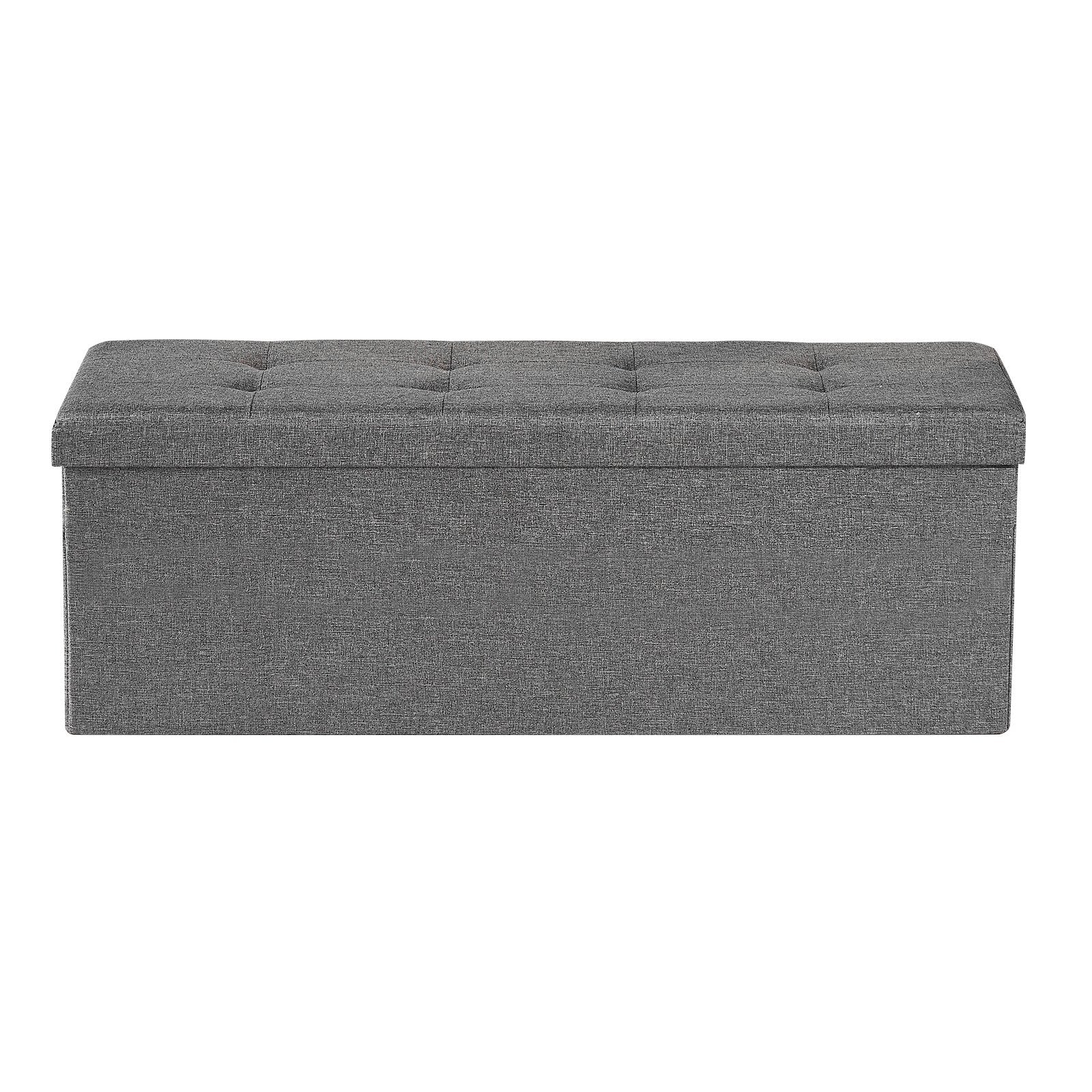 Beds & Bed Frames: VEVOR Foldable Storage Ottoman Bench, End of Bed Bench with Side Bags, Folding Upholstered Storage Chest Supports 660 lbs, Linen Bed Ottoman with Large Space for Living Room, Bedroom, Entryway, Grey