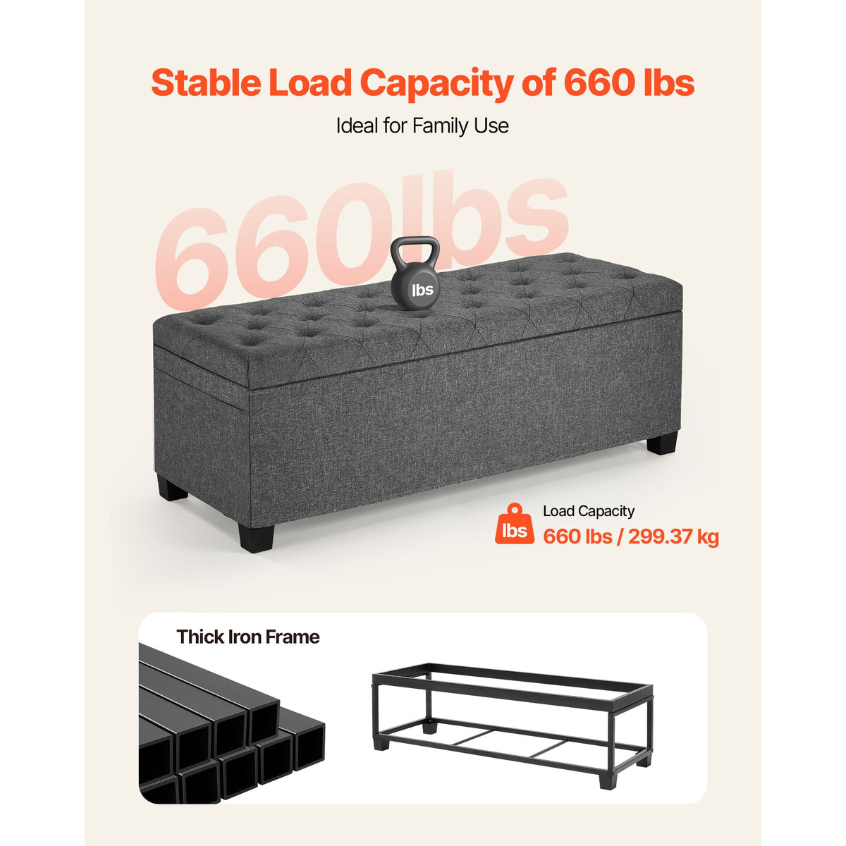 Storage Ottoman Bench, Button-Tufted End of Bed Bench with Side Bags, Flip-up Upholstered Storage Chest with Metal Frame, Linen Bed Ottoman for Living Room, Bedroom, Entryway, Office, Grey