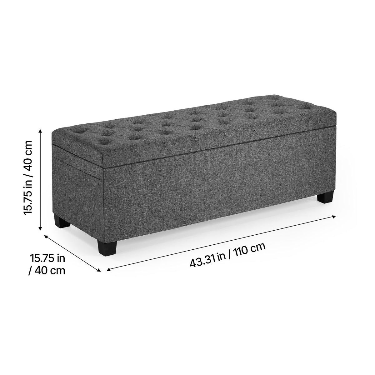 Storage Ottoman Bench, Button-Tufted End of Bed Bench with Side Bags, Flip-up Upholstered Storage Chest with Metal Frame, Linen Bed Ottoman for Living Room, Bedroom, Entryway, Office, Grey