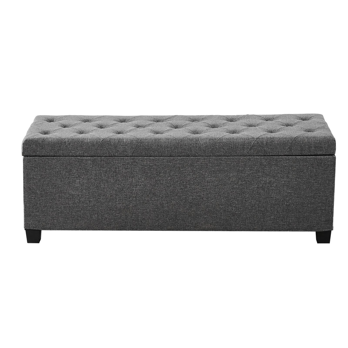 Storage Ottoman Bench, Button-Tufted End of Bed Bench with Side Bags, Flip-up Upholstered Storage Chest with Metal Frame, Linen Bed Ottoman for Living Room, Bedroom, Entryway, Office, Grey