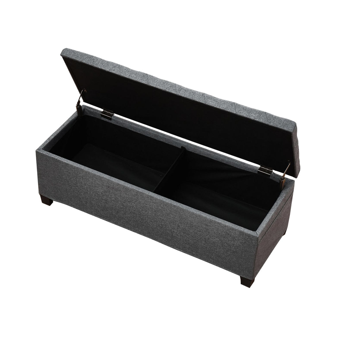 Storage Ottoman Bench, Button-Tufted End of Bed Bench with Side Bags, Flip-up Upholstered Storage Chest with Metal Frame, Linen Bed Ottoman for Living Room, Bedroom, Entryway, Office, Grey