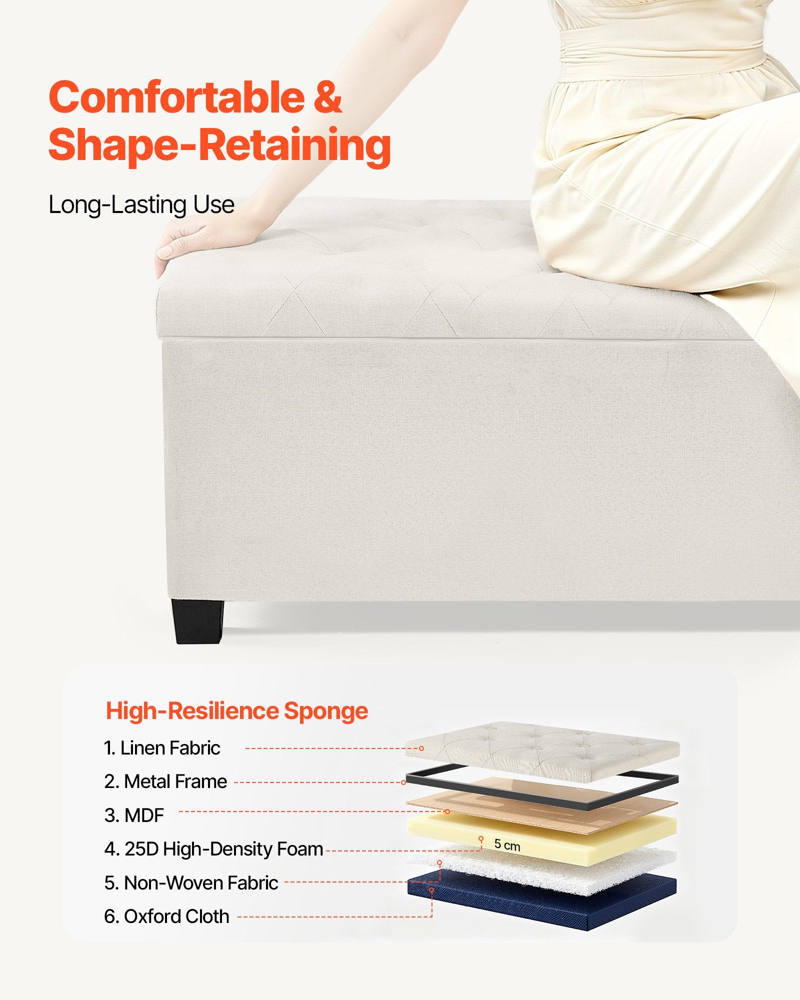 Beds & Bed Frames: VEVOR Storage Ottoman Bench, Button-Tufted End of Bed Bench with Side Bags, Flip-up Upholstered Storage Chest with Metal Frame, Linen Bed Ottoman for Living Room, Bedroom, Entryway, Office, Beige