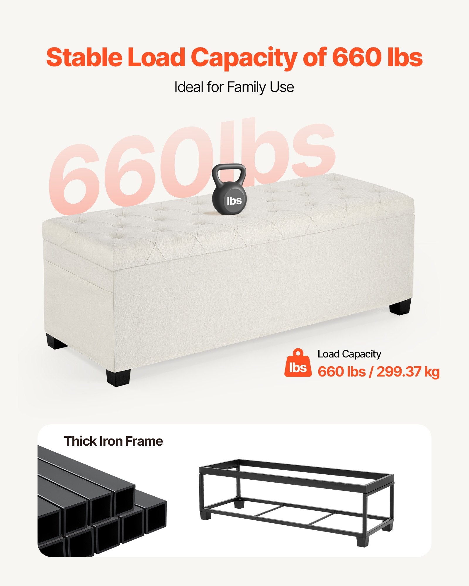 Beds & Bed Frames: VEVOR Storage Ottoman Bench, Button-Tufted End of Bed Bench with Side Bags, Flip-up Upholstered Storage Chest with Metal Frame, Linen Bed Ottoman for Living Room, Bedroom, Entryway, Office, Beige