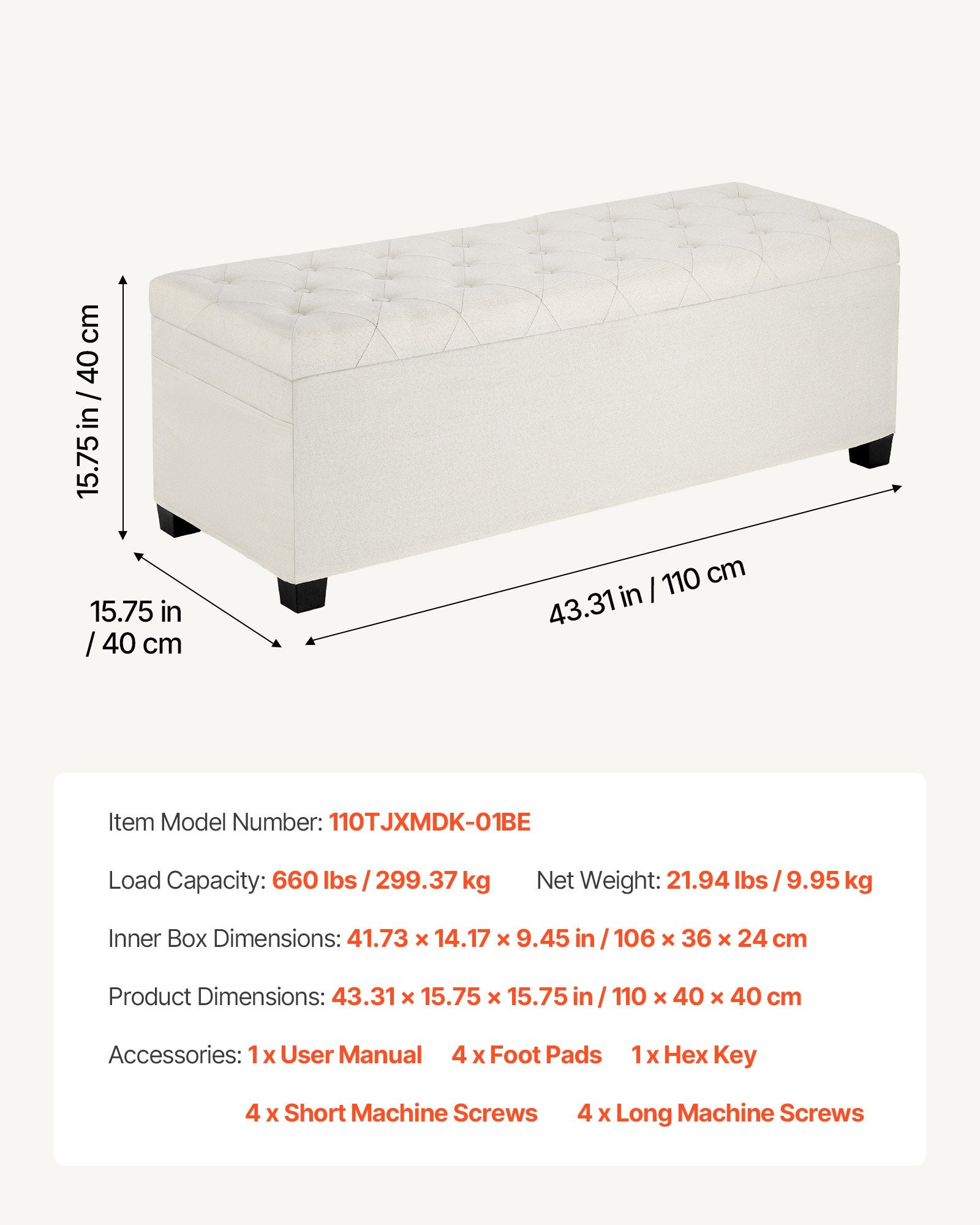 Beds & Bed Frames: VEVOR Storage Ottoman Bench, Button-Tufted End of Bed Bench with Side Bags, Flip-up Upholstered Storage Chest with Metal Frame, Linen Bed Ottoman for Living Room, Bedroom, Entryway, Office, Beige