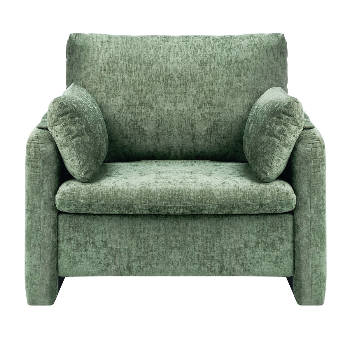Green Accent Chair, Modern Upholstered Accent Chair with Armrests, Cloth Arm Chairs with Thick Cushion and Arched Backrest, Single Fabric Armchair for Living Room, Bedroom, Study, Office