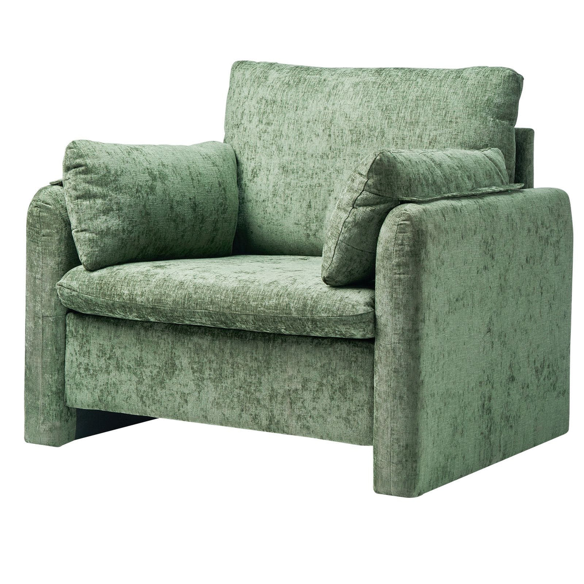 Green Accent Chair, Modern Upholstered Accent Chair with Armrests, Cloth Arm Chairs with Thick Cushion and Arched Backrest, Single Fabric Armchair for Living Room, Bedroom, Study, Office