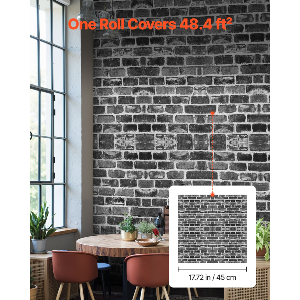 Peel and Stick Wallpaper, 45cm x 10m Contact Paper Gray Brick Waterpoof Self Adhesive, Easy to Clean & Peel Wall Decorative Vinyl Roll for Bedroom Kitchen Office Bathroom Desk