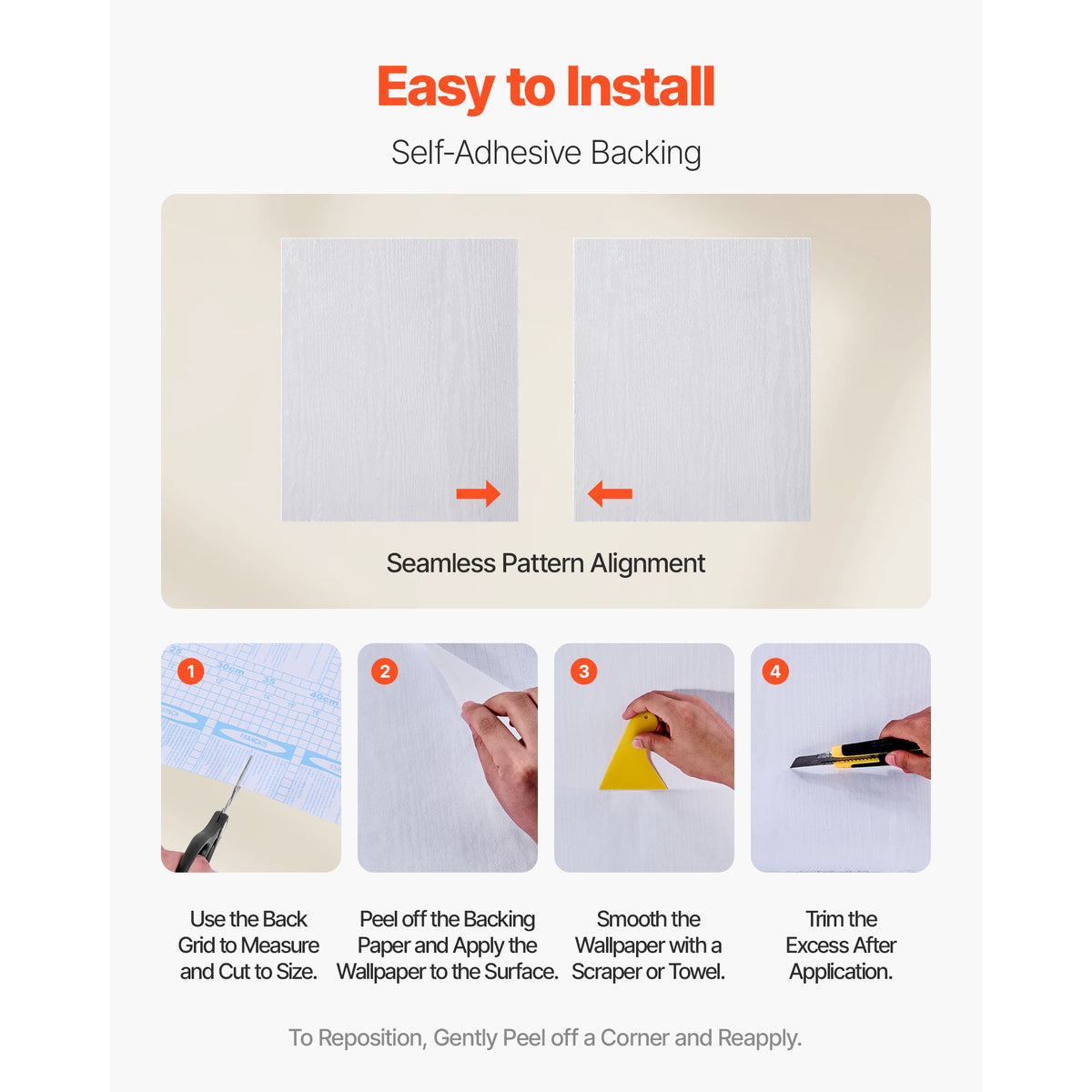 Peel and Stick Wallpaper, 45cm x 10m Contact Paper White Wood Grain Waterpoof Self Adhesive, Easy to Clean & Peel Wall Decorative Vinyl Roll for Bedroom Kitchen Office Bathroom Desk