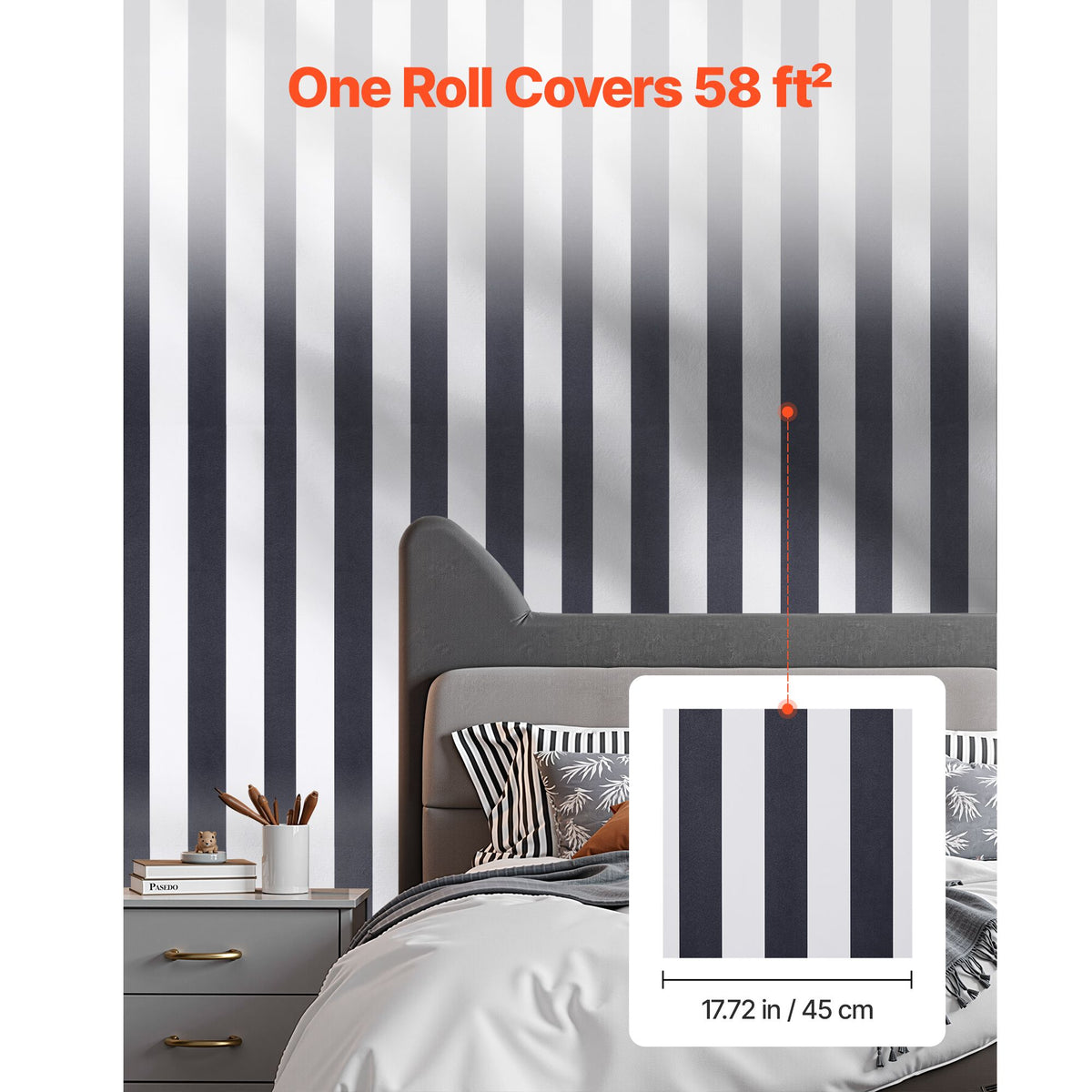 Peel and Stick Wallpaper, 45cm x 15m Contact Paper Black White Modern Geometric Waterpoof Self Adhesive, Easy to Clean Wall Decorative Vinyl Roll for Bedroom Kitchen Office Bathroom