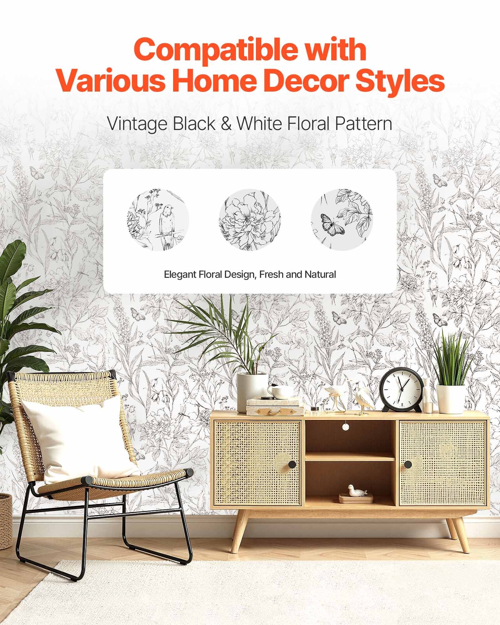 Dog Collars, Leads & Harnesses: VEVOR Peel and Stick Wallpaper, 45cm x 10m Contact Paper White Line Art Botanical Floral Waterpoof Self Adhesive, Easy to Clean Wall Decorative Vinyl Roll for Bedroom Kitchen Office Bathroom