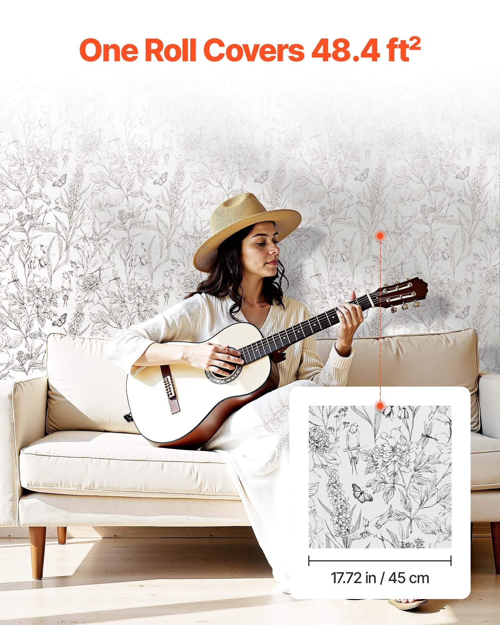 Dog Collars, Leads & Harnesses: VEVOR Peel and Stick Wallpaper, 45cm x 10m Contact Paper White Line Art Botanical Floral Waterpoof Self Adhesive, Easy to Clean Wall Decorative Vinyl Roll for Bedroom Kitchen Office Bathroom
