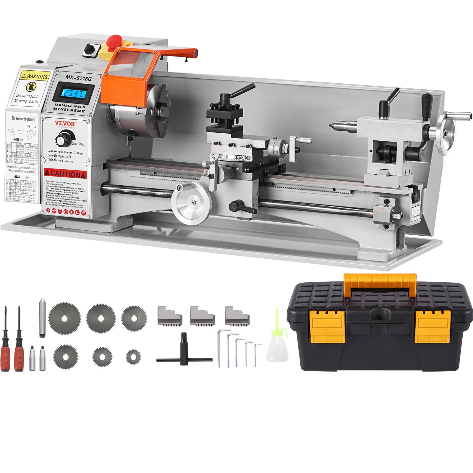 Mini Metal Lathe Machine, 180 x 400 mm, 800W Precision Benchtop Power Metal Lathe, 150-2500 RPM Continuously Variable Speed, with 3-jaw Metal Chuck Tool Box for Processing Precision Parts