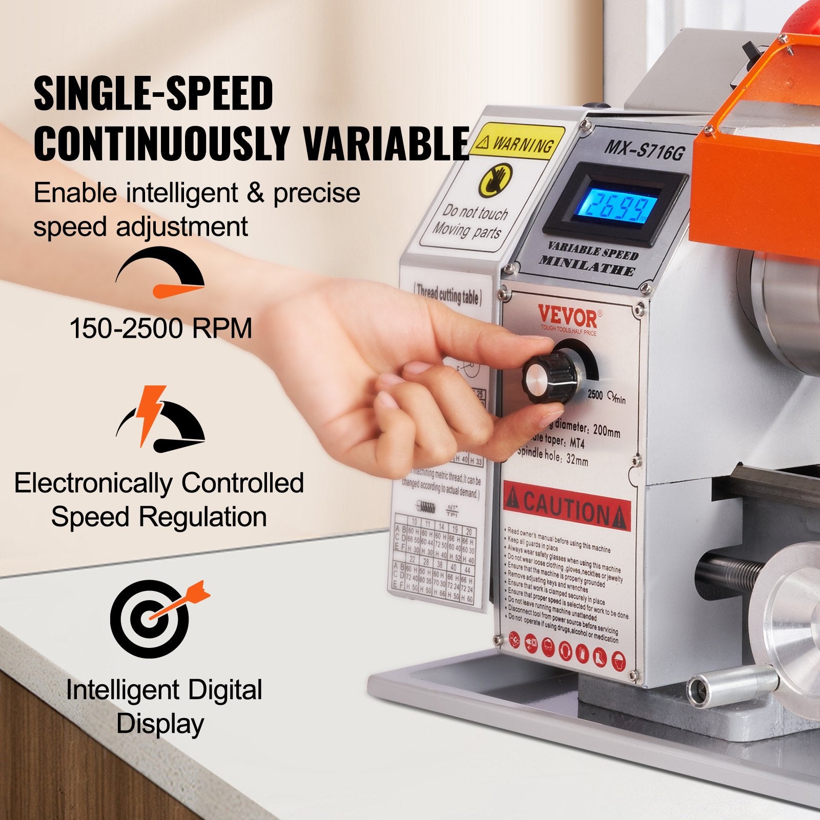 Mini Metal Lathe Machine, 180 x 400 mm, 800W Precision Benchtop Power Metal Lathe, 150-2500 RPM Continuously Variable Speed, with 3-jaw Metal Chuck Tool Box for Processing Precision Parts