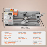 Speciality Appliances: VEVOR Mini Metal Lathe Machine, 180 x 400 mm, 800W Precision Benchtop Power Metal Lathe, 150-2500 RPM Continuously Variable Speed, with 3-jaw Metal Chuck Tool Box for Processing Precision Parts