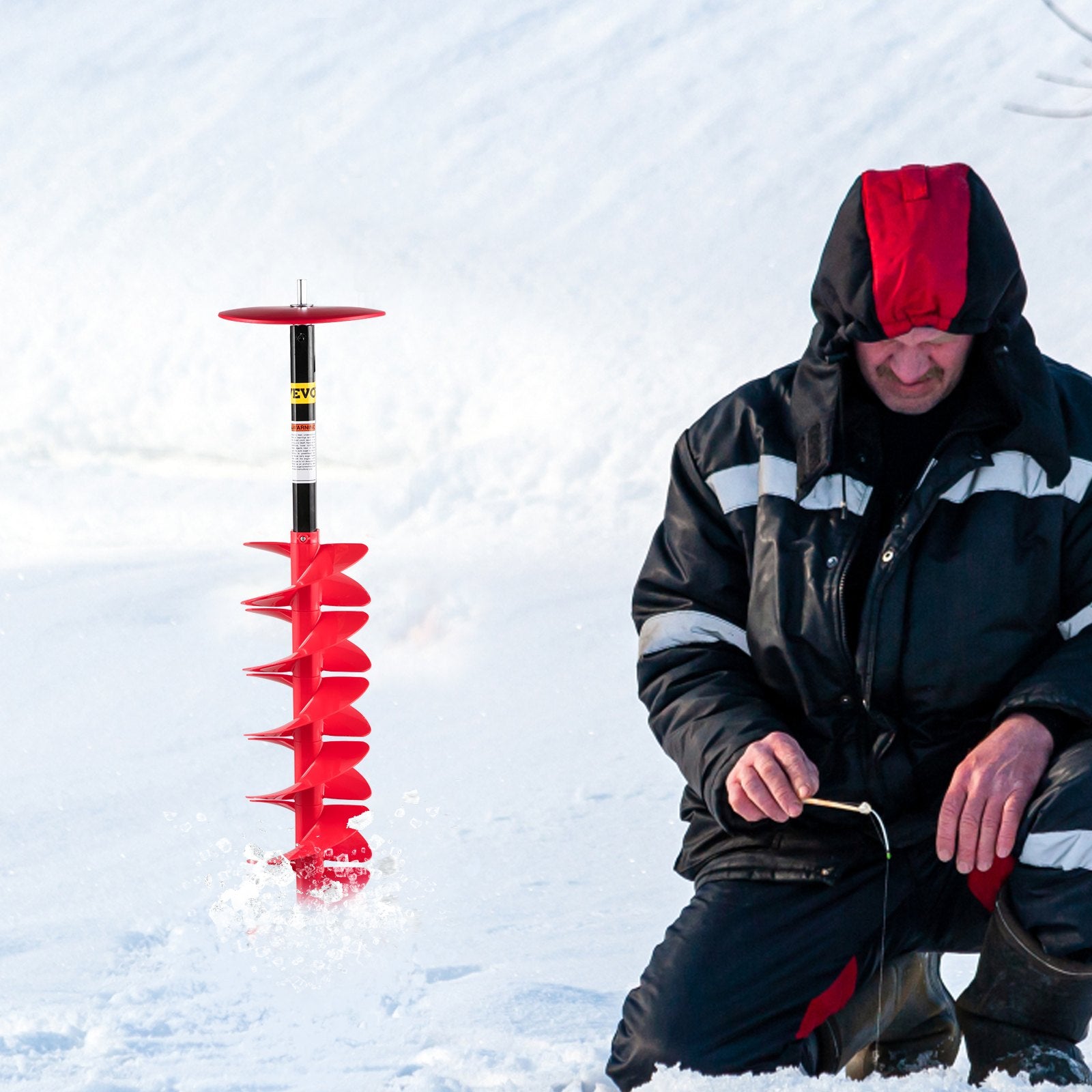Ice Drill Auger, 8"" Diameter Nylon Ice Auger, 39"" Length Ice Auger Bit,Auger Drill with 11.8"" Extension Rod,Auger Bit with Drill Adapter,Top Plate & Blade Guard for Ice Fishing Ice Burrowing