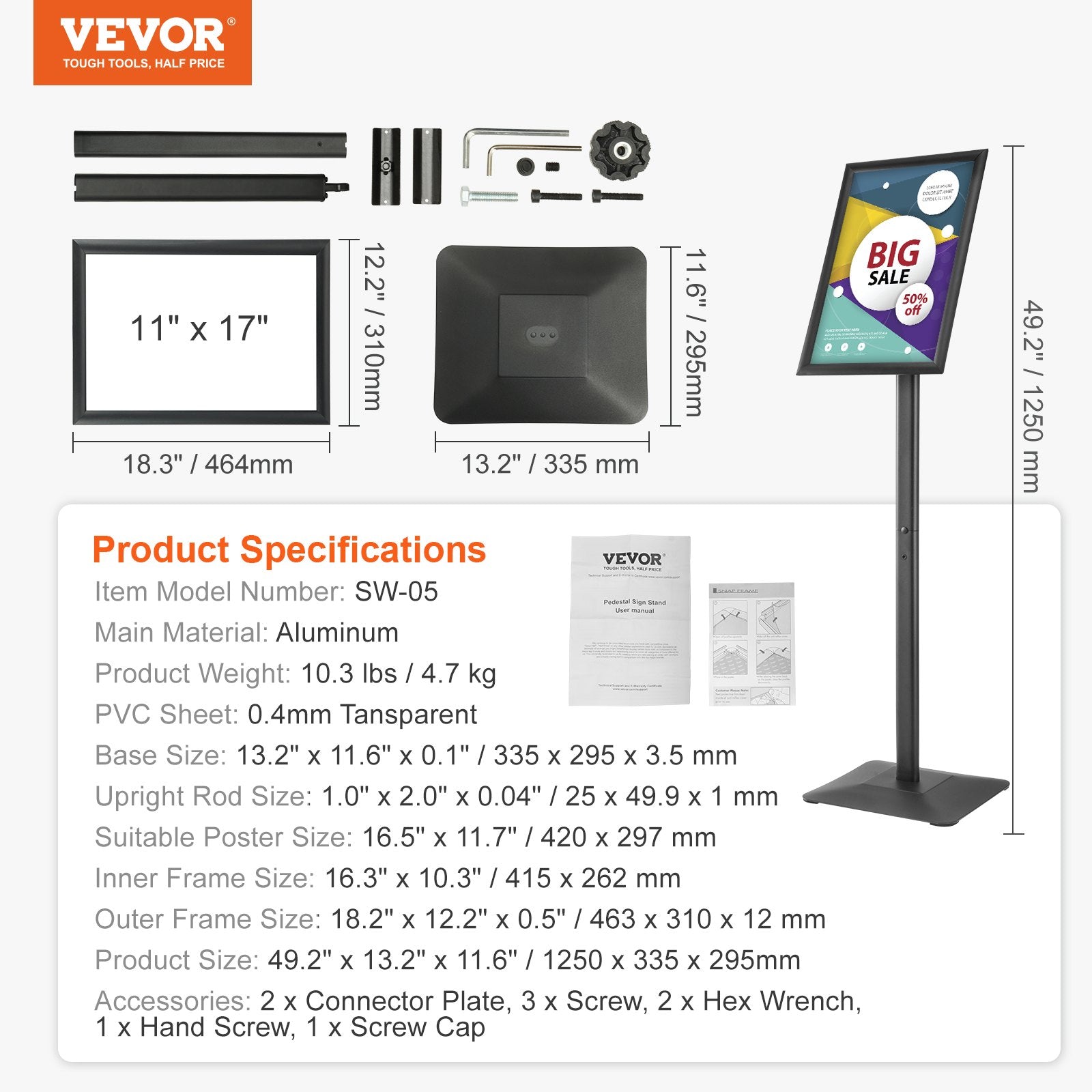 Speaker Accessories: VEVOR Pedestal Sign Holder Adjustable Poster Stand 11 x 17 Inch Metal Base