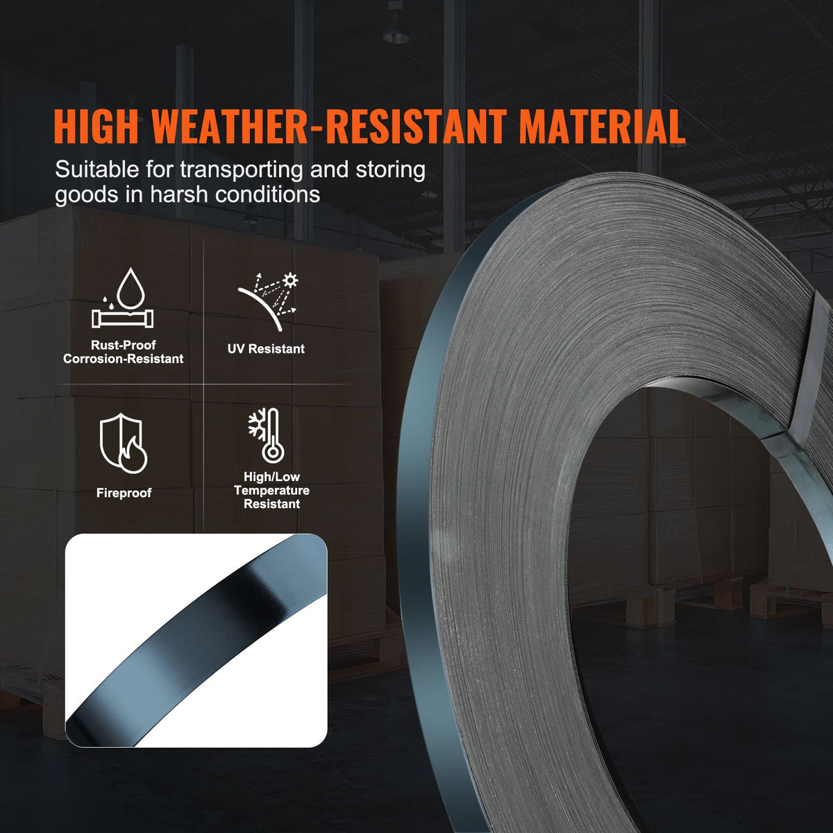 Packaging Steel Strapping Roll, 500 m Length x 19 mm Width x 0.55 mm Thickness, 770 kg Break Strength, Heavy Duty Banding Pallet Strap Coil, Portable Strong Banding Packing Metal Straps, Black