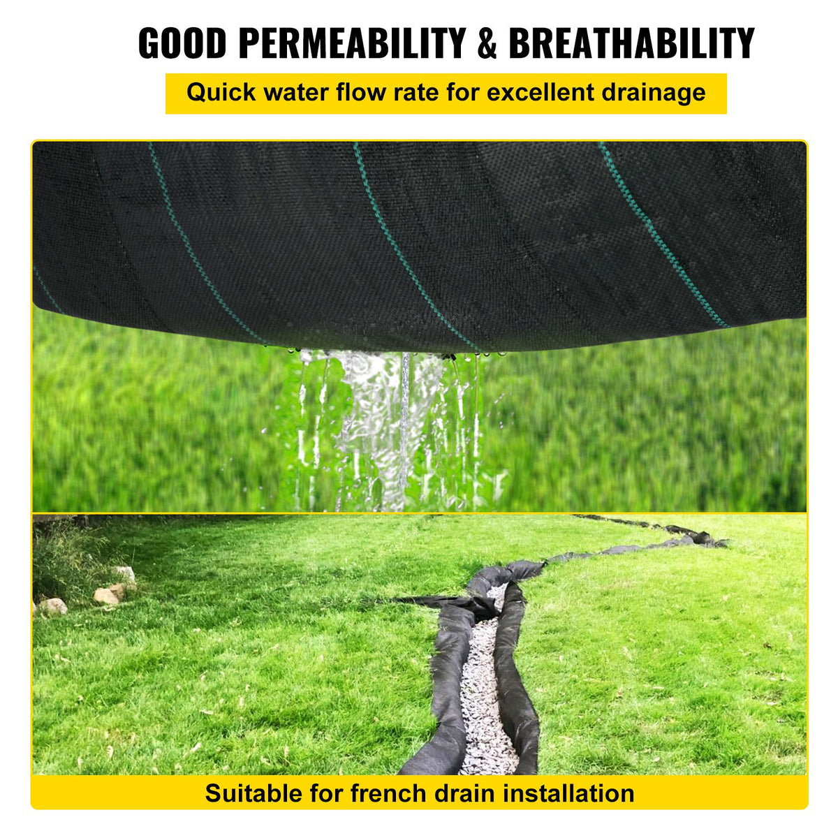 Geotextile Fabric, 3.8 x 15.2 m 3.5oz Woven PP Driveway Drain Cloth with 600lbs Tensile Strength, Heavy Duty Underlayment for Soil Stabilization, Landscaping, Weed Barrier,