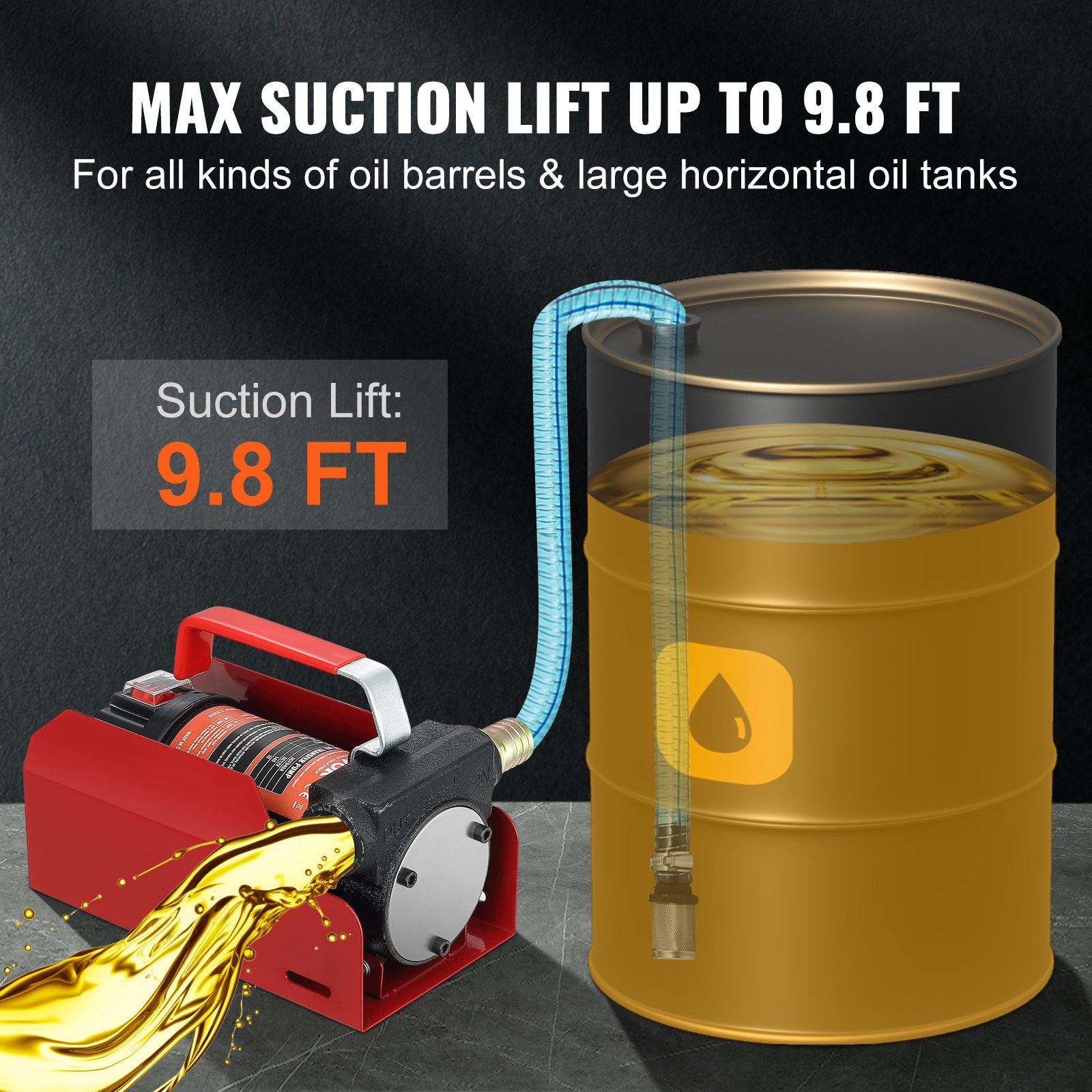 Fuel & Exhaust: VEVOR Fuel Transfer Pump, 12V DC, 10 GPM, 8 m Lift, Portable Electric Diesel Transfer Extractor Pump Kit with Automatic Shut-off Nozzle, Delivery & Suction Hose for Diesel, Kerosene, Transformer Oil