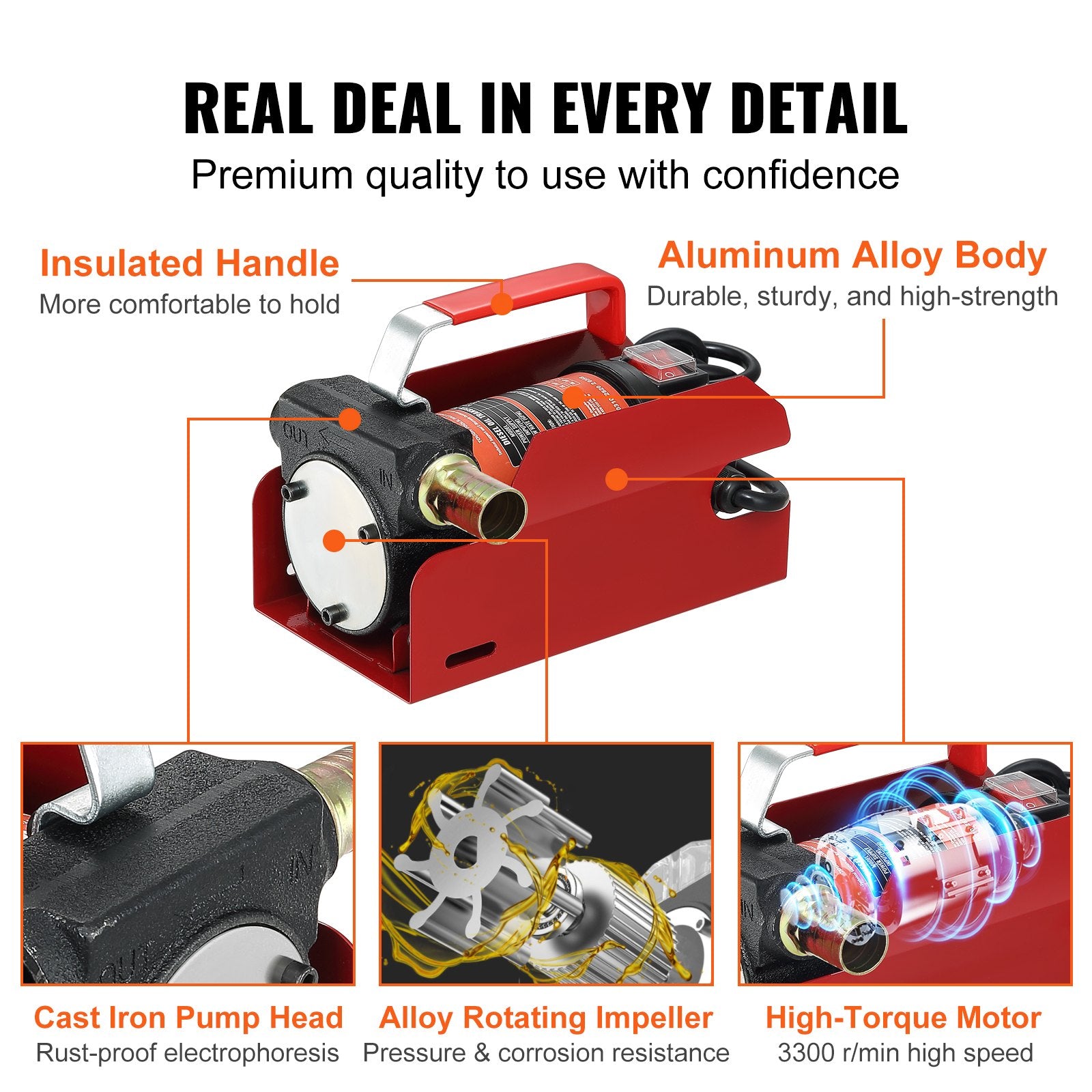 Fuel & Exhaust: VEVOR Fuel Transfer Pump, 12V DC, 10 GPM, 8 m Lift, Portable Electric Diesel Transfer Extractor Pump Kit with Automatic Shut-off Nozzle, Delivery & Suction Hose for Diesel, Kerosene, Transformer Oil