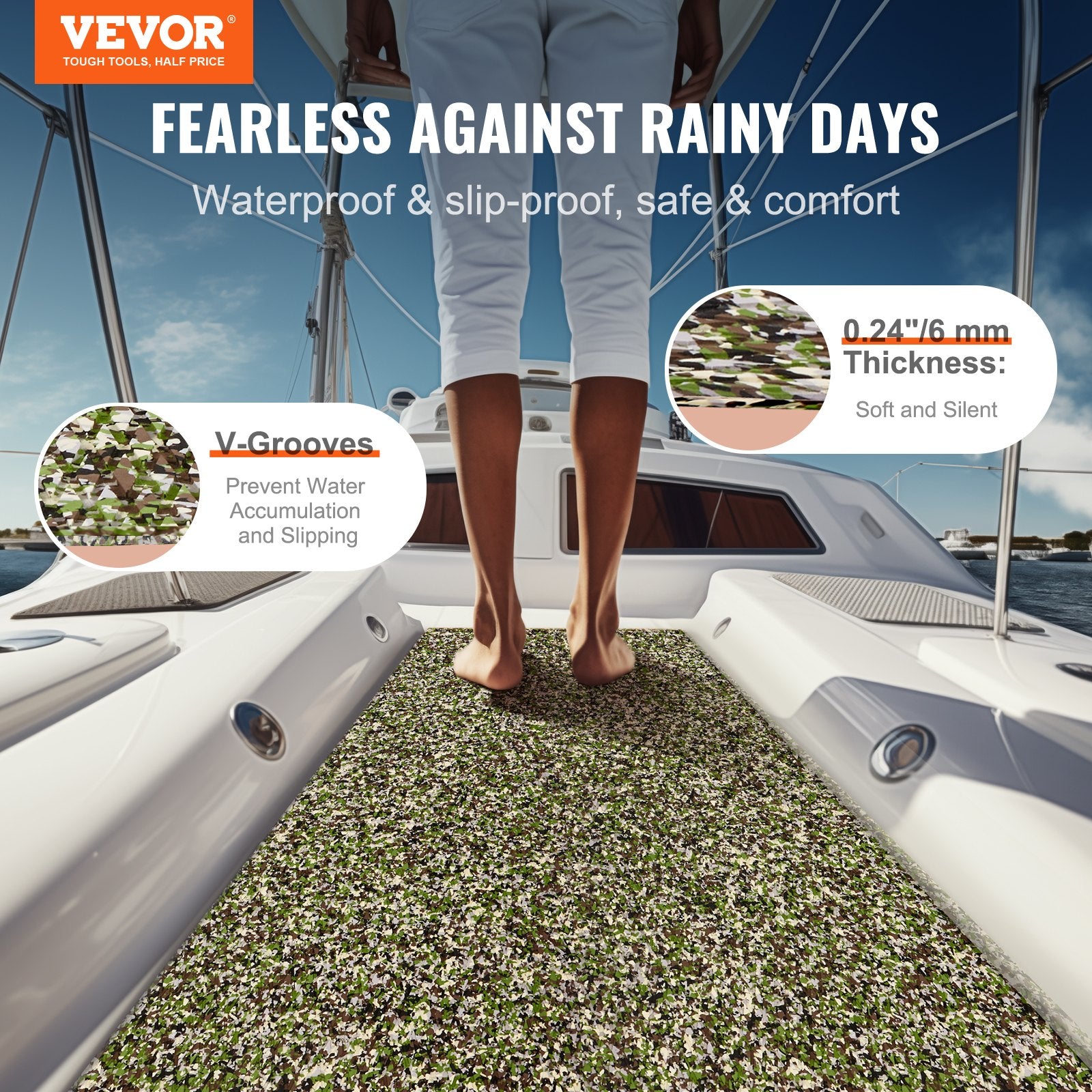 Boating Accessories: VEVOR Boat Flooring, EVA Foam Boat Decking 94.5" x 23.6", Non-Slip Self-Adhesive Flooring, 31.1sq.ft 2 Rolls of Marine Carpet for Boats, Yacht, Pontoon, Kayak Decking