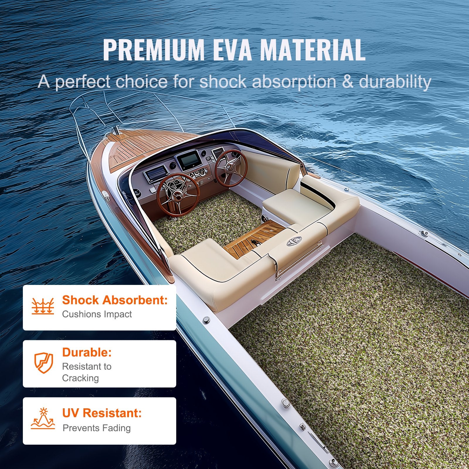 Boating Accessories: VEVOR Boat Flooring, EVA Foam Boat Decking 94.5" x 23.6", Non-Slip Self-Adhesive Flooring, 31.1sq.ft 2 Rolls of Marine Carpet for Boats, Yacht, Pontoon, Kayak Decking