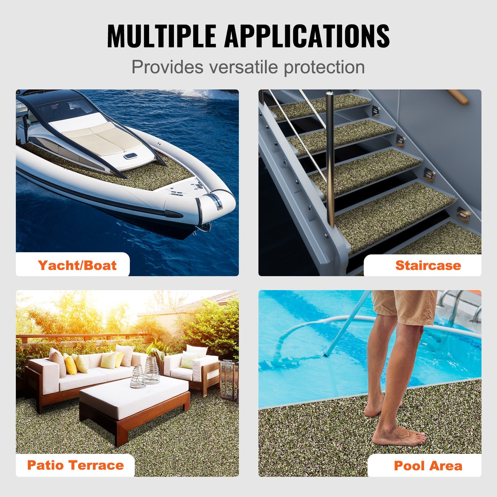 Boating Accessories: VEVOR Boat Flooring, EVA Foam Boat Decking 94.5" x 23.6", Non-Slip Self-Adhesive Flooring, 31.1sq.ft 2 Rolls of Marine Carpet for Boats, Yacht, Pontoon, Kayak Decking