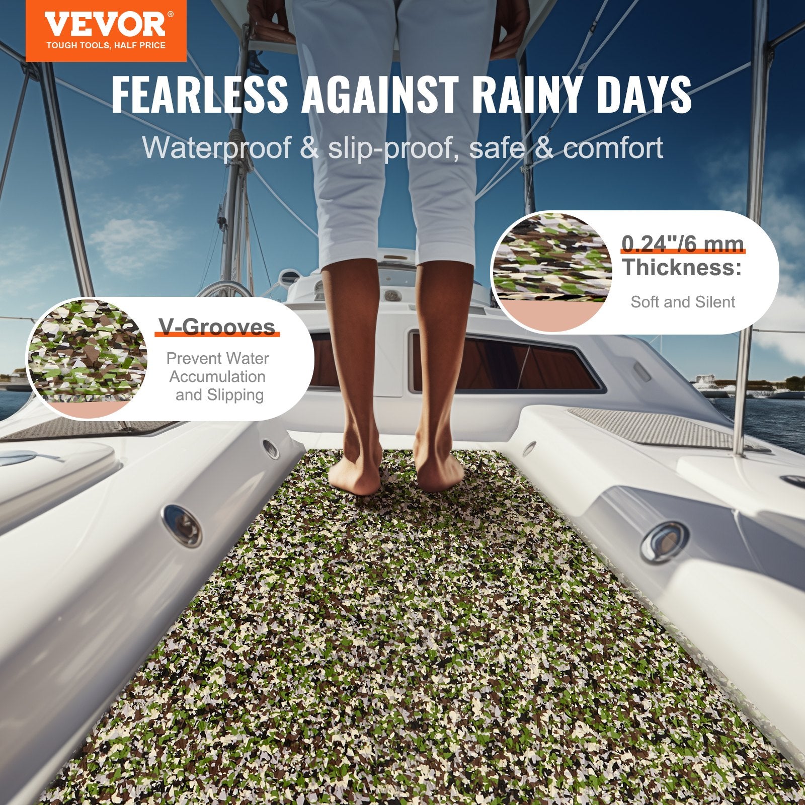 Boating Accessories: VEVOR Boat Flooring, EVA Foam Boat Decking 94.5" x 35.4", Non-Slip Self-Adhesive Flooring, 23.2 sq.ft Marine Carpet for Boats, Yacht, Pontoon, Kayak Decking