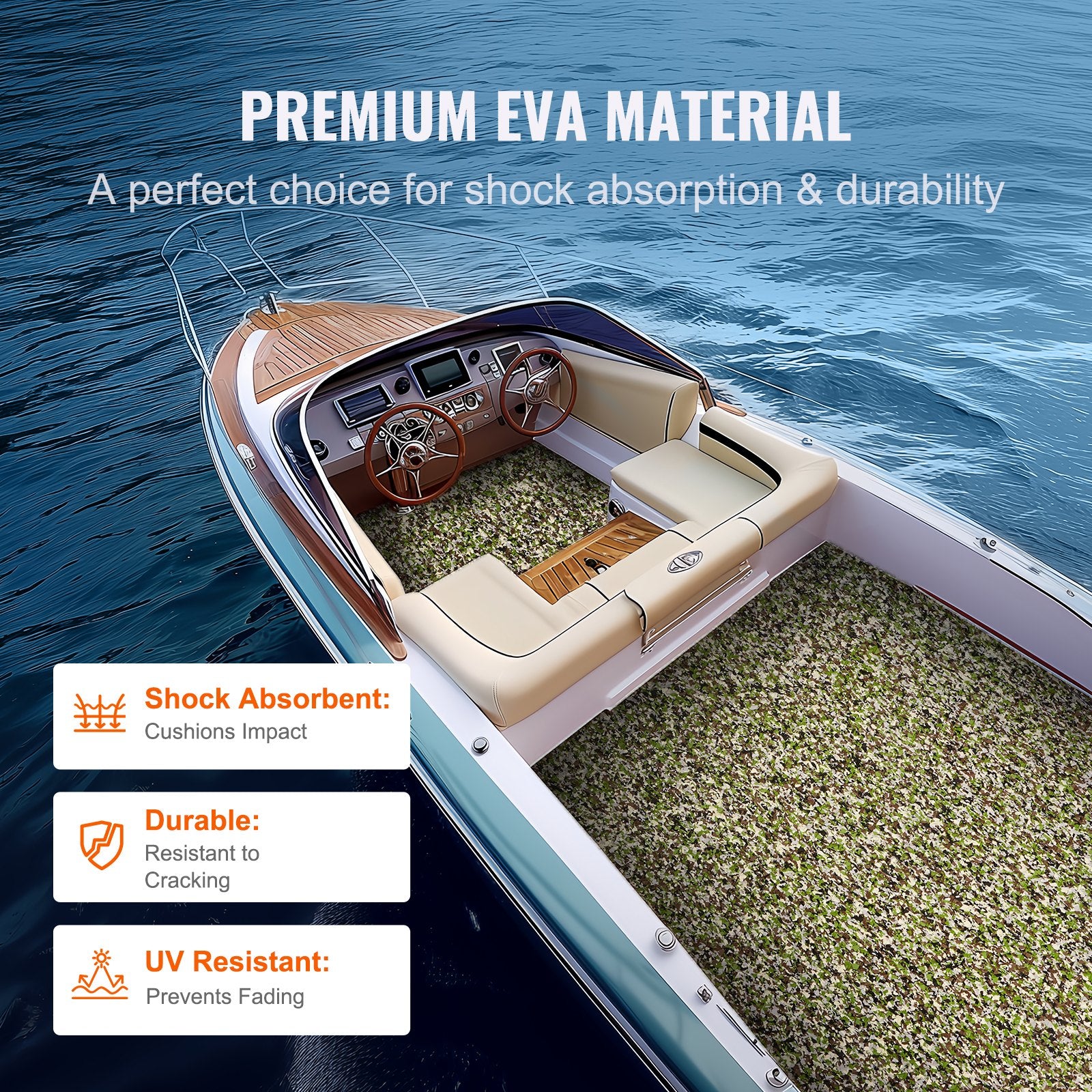 Boating Accessories: VEVOR Boat Flooring, EVA Foam Boat Decking 94.5" x 35.4", Non-Slip Self-Adhesive Flooring, 23.2 sq.ft Marine Carpet for Boats, Yacht, Pontoon, Kayak Decking