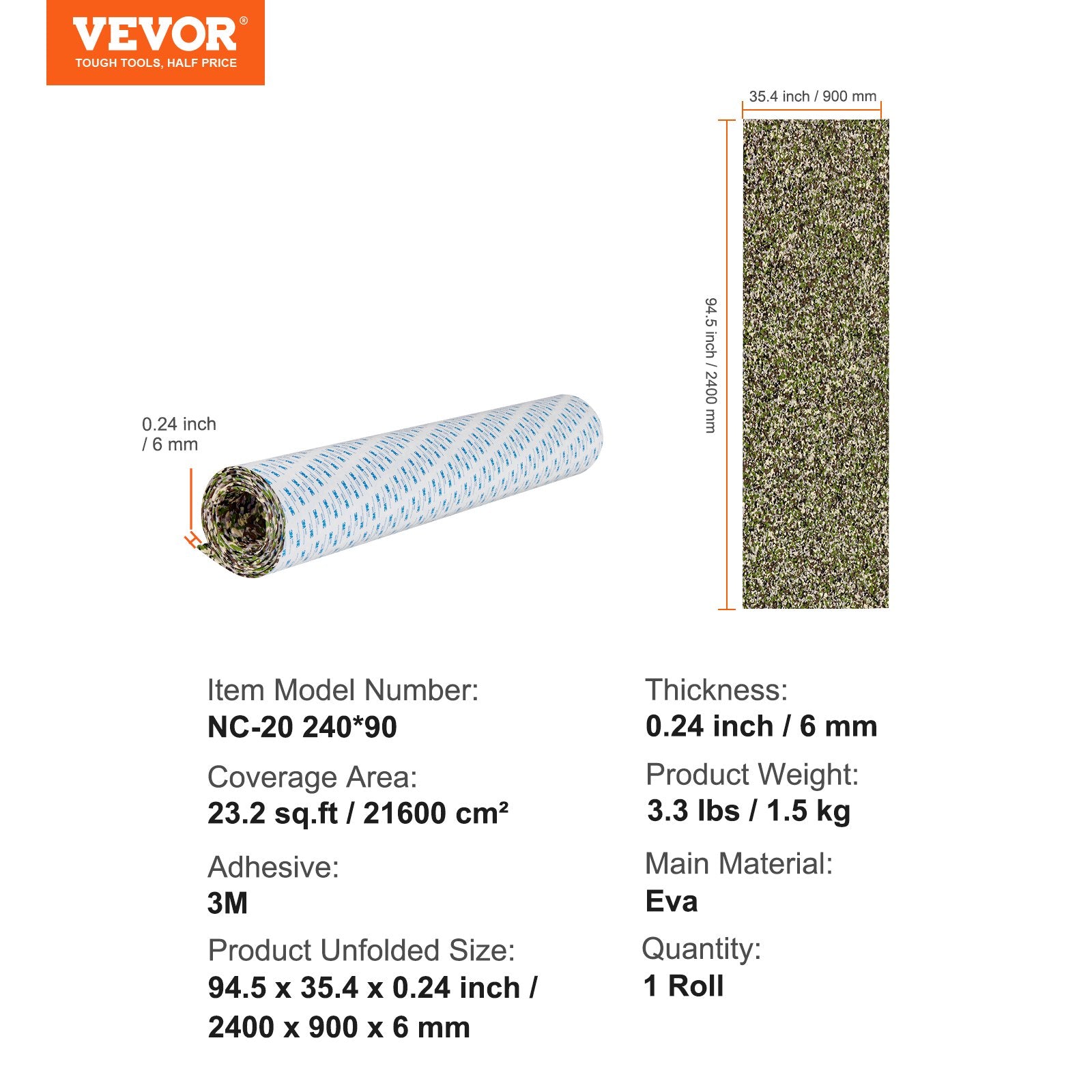 Boating Accessories: VEVOR Boat Flooring, EVA Foam Boat Decking 94.5" x 35.4", Non-Slip Self-Adhesive Flooring, 23.2 sq.ft Marine Carpet for Boats, Yacht, Pontoon, Kayak Decking