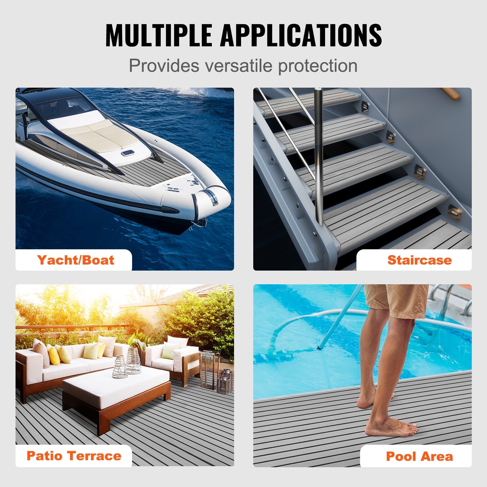 Boating Accessories: VEVOR Boat Flooring, EVA Foam Boat Decking 94.5" x 35.4", Non-Slip Self-Adhesive Flooring, 23.2 sq.ft Marine Carpet for Boats, Yacht, Pontoon, Kayak Decking